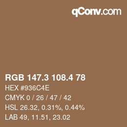 カラーコード: RGB 147.3 108.4 78 | qconv.com