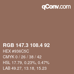 カラーコード: RGB 147.3 108.4 92 | qconv.com