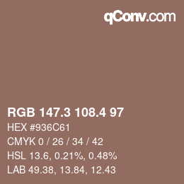 カラーコード: RGB 147.3 108.4 97 | qconv.com