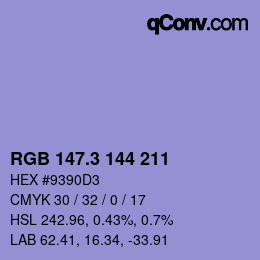 カラーコード: RGB 147.3 144 211 | qconv.com