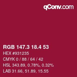 カラーコード: RGB 147.3 18.4 53 | qconv.com