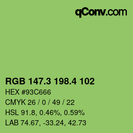 カラーコード: RGB 147.3 198.4 102 | qconv.com