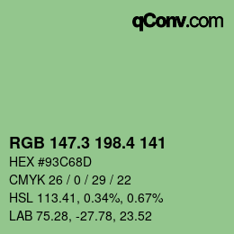 カラーコード: RGB 147.3 198.4 141 | qconv.com