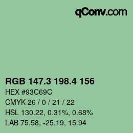 カラーコード: RGB 147.3 198.4 156 | qconv.com