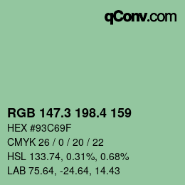 カラーコード: RGB 147.3 198.4 159 | qconv.com