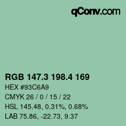 カラーコード: RGB 147.3 198.4 169 | qconv.com