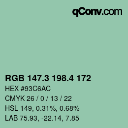 カラーコード: RGB 147.3 198.4 172 | qconv.com
