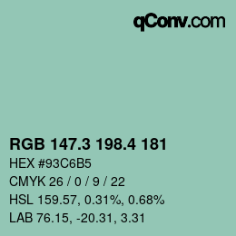 カラーコード: RGB 147.3 198.4 181 | qconv.com