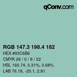カラーコード: RGB 147.3 198.4 182 | qconv.com