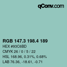 カラーコード: RGB 147.3 198.4 189 | qconv.com