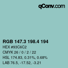 カラーコード: RGB 147.3 198.4 194 | qconv.com