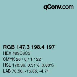 カラーコード: RGB 147.3 198.4 197 | qconv.com