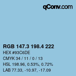 カラーコード: RGB 147.3 198.4 222 | qconv.com