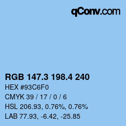 カラーコード: RGB 147.3 198.4 240 | qconv.com