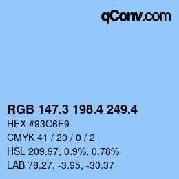 カラーコード: RGB 147.3 198.4 249.4 | qconv.com