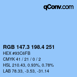 カラーコード: RGB 147.3 198.4 251 | qconv.com