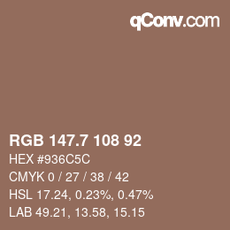 カラーコード: RGB 147.7 108 92 | qconv.com