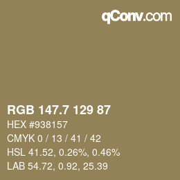 カラーコード: RGB 147.7 129 87 | qconv.com
