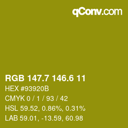 カラーコード: RGB 147.7 146.6 11 | qconv.com