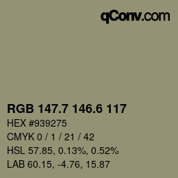 カラーコード: RGB 147.7 146.6 117 | qconv.com