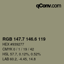 カラーコード: RGB 147.7 146.6 119 | qconv.com