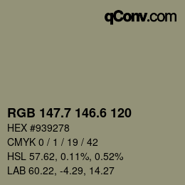 カラーコード: RGB 147.7 146.6 120 | qconv.com