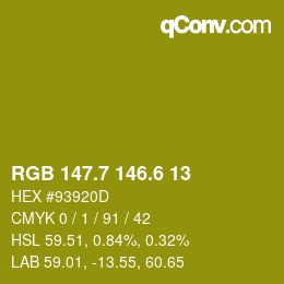 カラーコード: RGB 147.7 146.6 13 | qconv.com