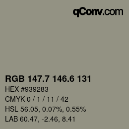 カラーコード: RGB 147.7 146.6 131 | qconv.com