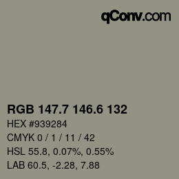 カラーコード: RGB 147.7 146.6 132 | qconv.com