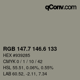 カラーコード: RGB 147.7 146.6 133 | qconv.com