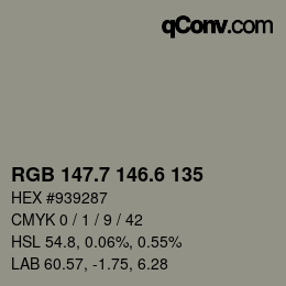 カラーコード: RGB 147.7 146.6 135 | qconv.com