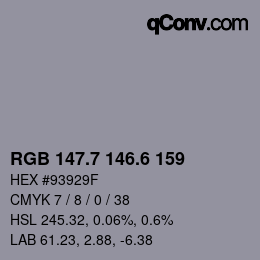 カラーコード: RGB 147.7 146.6 159 | qconv.com