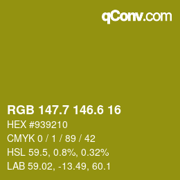 カラーコード: RGB 147.7 146.6 16 | qconv.com