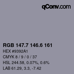 カラーコード: RGB 147.7 146.6 161 | qconv.com