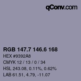 カラーコード: RGB 147.7 146.6 168 | qconv.com