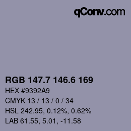 カラーコード: RGB 147.7 146.6 169 | qconv.com