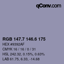カラーコード: RGB 147.7 146.6 175 | qconv.com