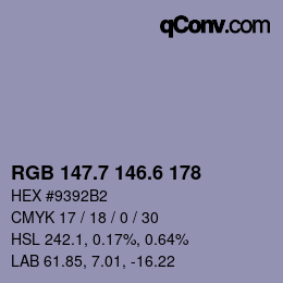 カラーコード: RGB 147.7 146.6 178 | qconv.com