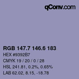 カラーコード: RGB 147.7 146.6 183 | qconv.com
