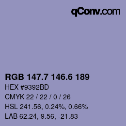 カラーコード: RGB 147.7 146.6 189 | qconv.com