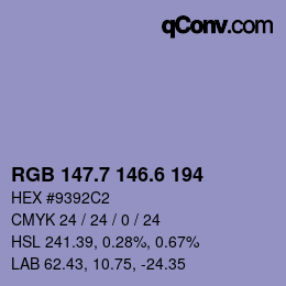 カラーコード: RGB 147.7 146.6 194 | qconv.com