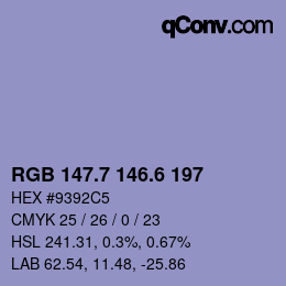 カラーコード: RGB 147.7 146.6 197 | qconv.com