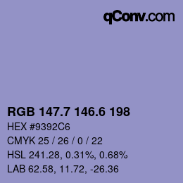 カラーコード: RGB 147.7 146.6 198 | qconv.com