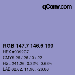 カラーコード: RGB 147.7 146.6 199 | qconv.com
