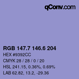 カラーコード: RGB 147.7 146.6 204 | qconv.com