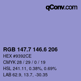 カラーコード: RGB 147.7 146.6 206 | qconv.com