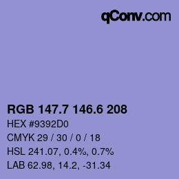 カラーコード: RGB 147.7 146.6 208 | qconv.com
