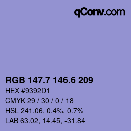 カラーコード: RGB 147.7 146.6 209 | qconv.com