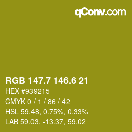 カラーコード: RGB 147.7 146.6 21 | qconv.com