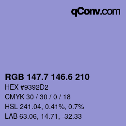 カラーコード: RGB 147.7 146.6 210 | qconv.com